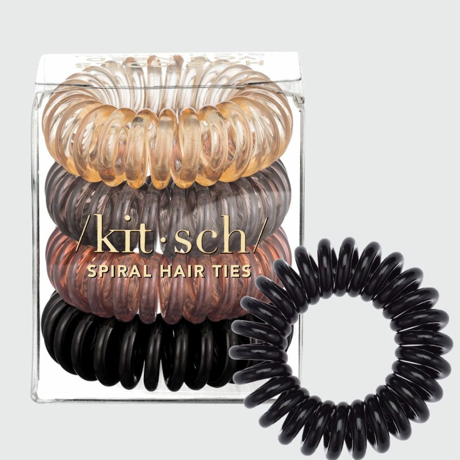 Accessories Kitsch | Spiral Hair Ties 4 Pc - Brunette