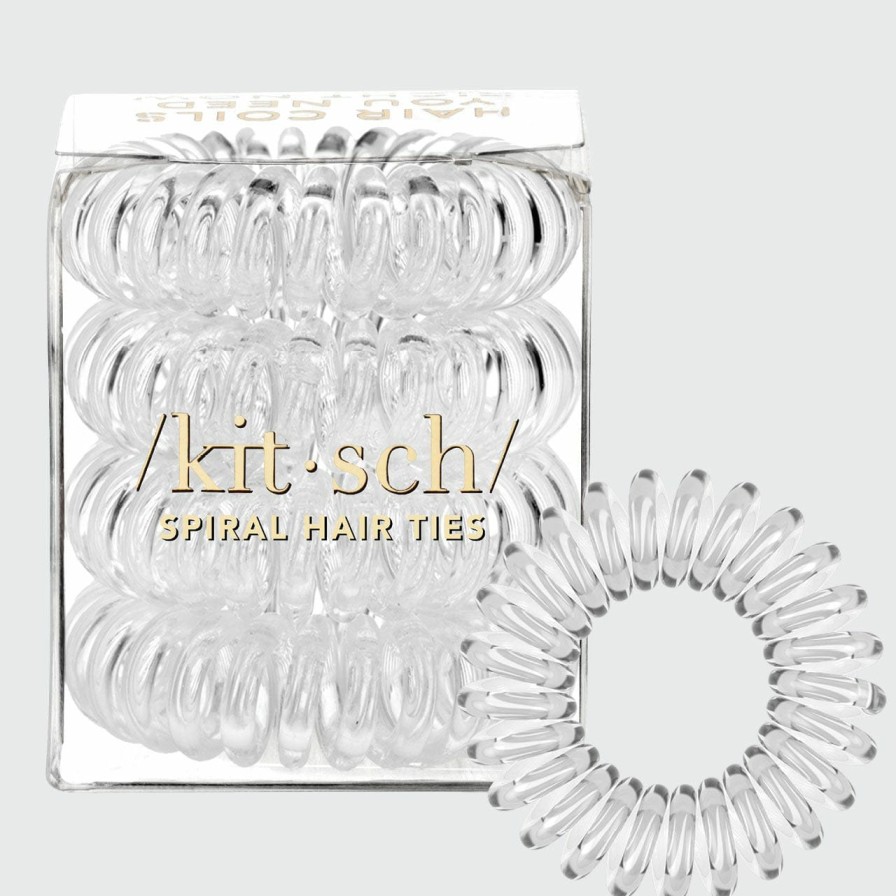 Accessories Kitsch | Spiral Hair Ties 4 Pc - Clear