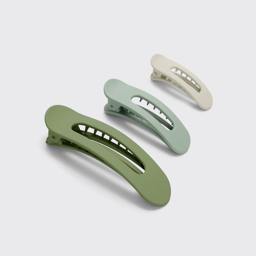 Accessories Kitsch | Matte Flat Lay Claw Clip Flat 3Pc - Eucalyptus