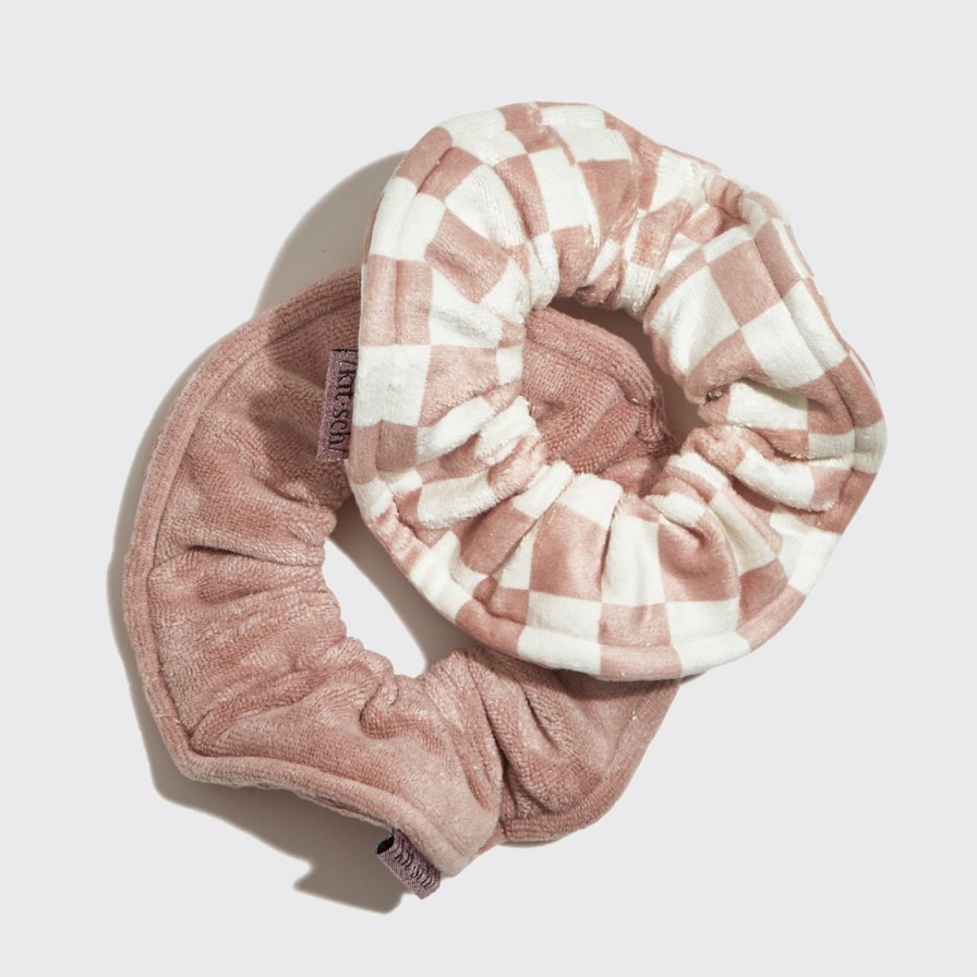 Accessories Kitsch | Microfiber Quick-Dry Towel Scrunchies 2Pc - Terracotta Checker