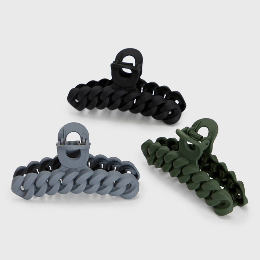 Accessories Kitsch | Eco-Friendly Chain Claw Clip 3Pc Set - Black Moss