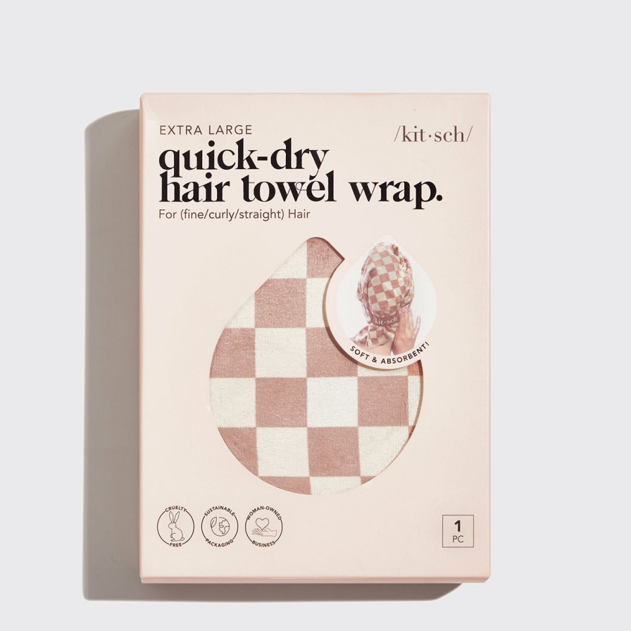 Cleanse Kitsch | Xl Quick-Dry Hair Towel Wrap - Checker