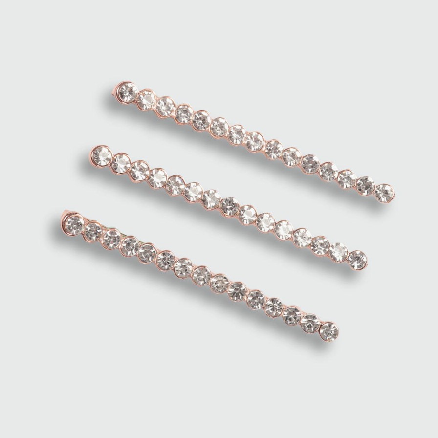 Accessories Kitsch | Rhinestone Bobby Pins 3 Pack - Rose Gold