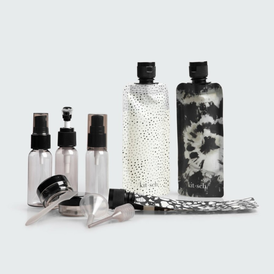 Cleanse Kitsch | Travel Bottles For Toiletries 11 Pack - Black & Ivory