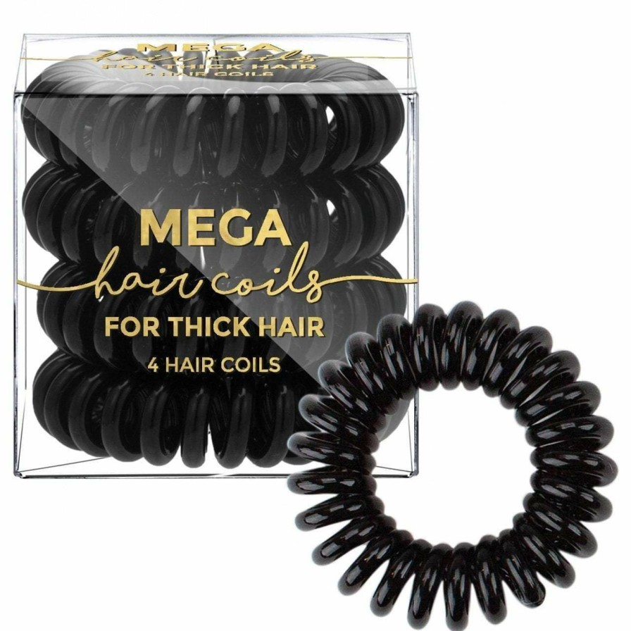 Accessories Kitsch | Spiral Hair Ties 4 Pc - Mega Black