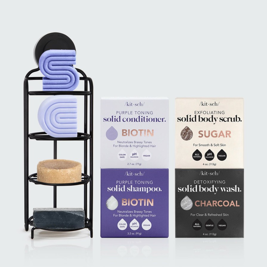 Hair Care Kitsch | Purple Shampoo & Conditioner Bar With Biotin Caddy Bundle