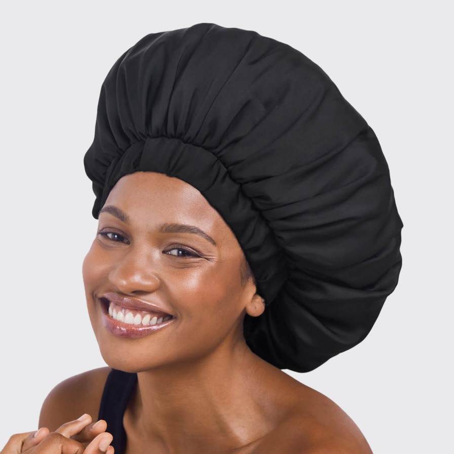 Sleep Kitsch | Satin Sleep Xl Adjustable Bonnet - Black