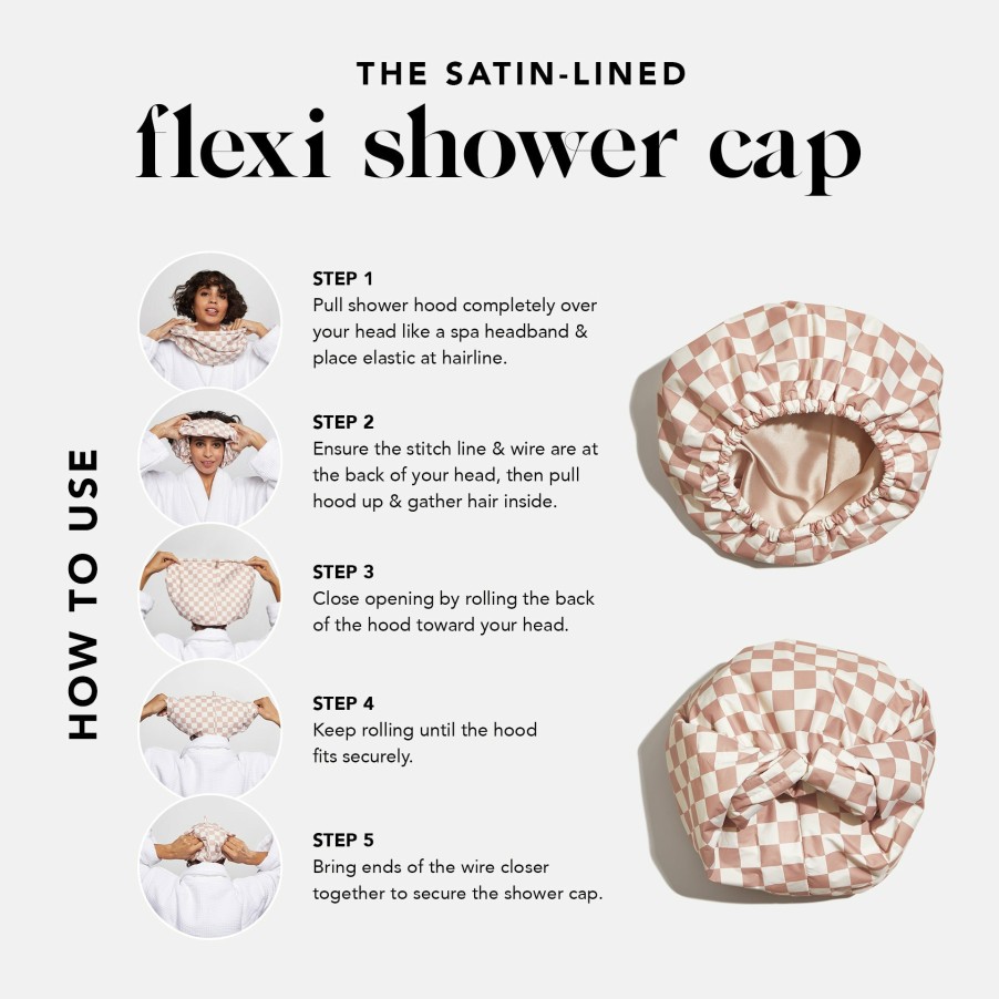 Sleep Kitsch | Satin Lined Flexi Shower Cap - Terracotta Checker