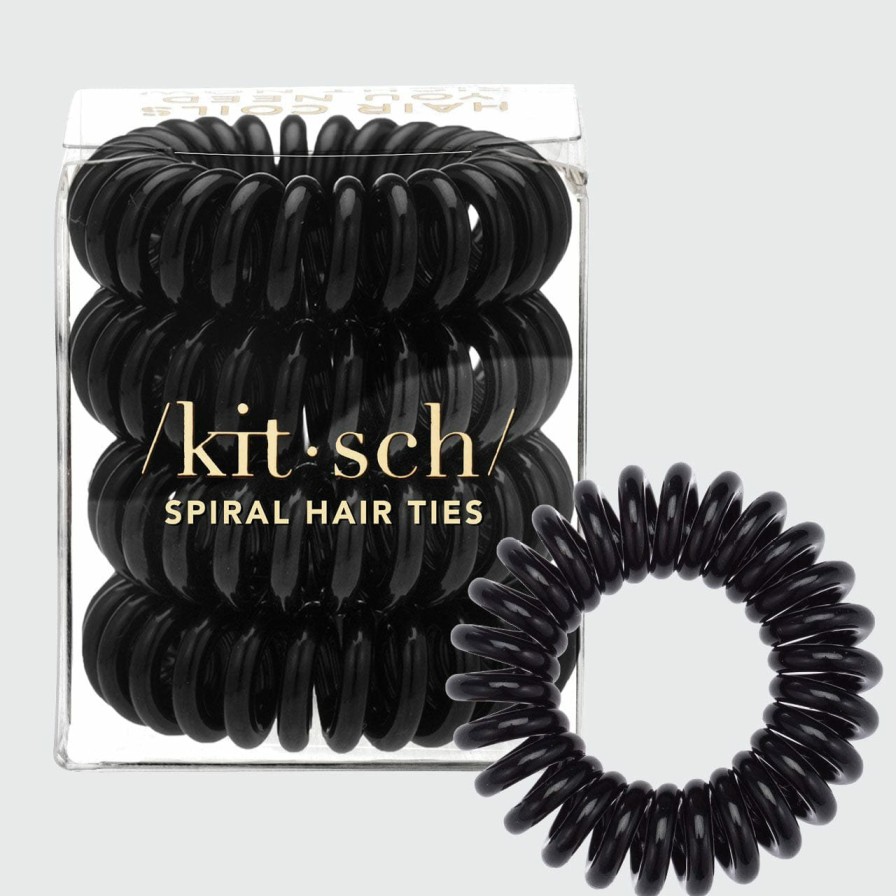 Accessories Kitsch | Spiral Hair Ties 4 Pc - Black