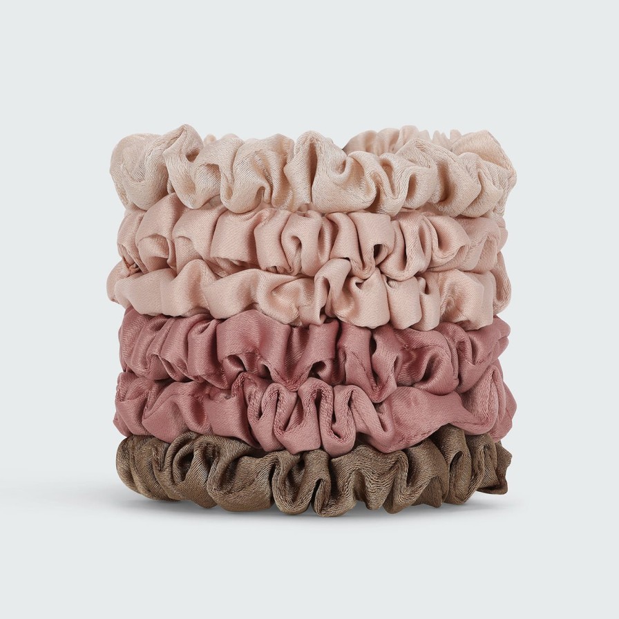 Accessories Kitsch | Ultra Petite Satin Scrunchies 6Pc - Terracotta