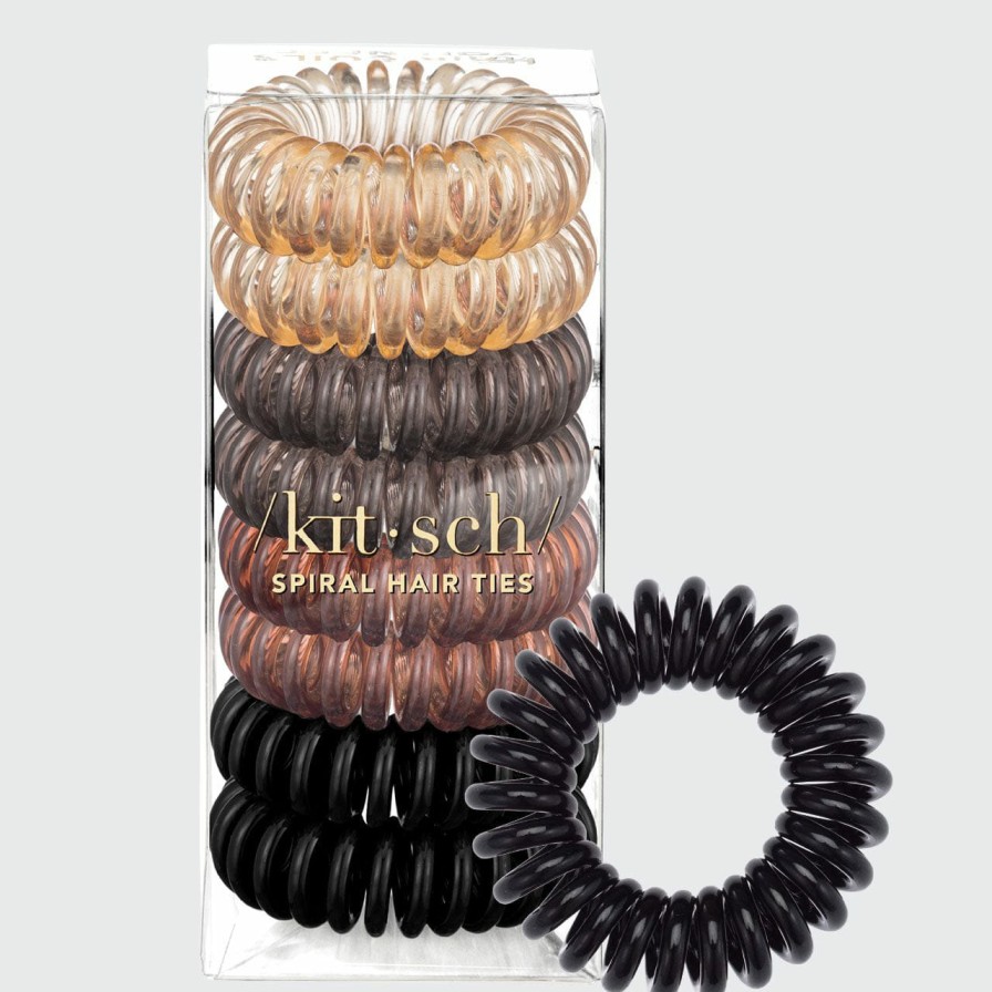 Accessories Kitsch | Spiral Hair Ties 8 Pc - Brunette