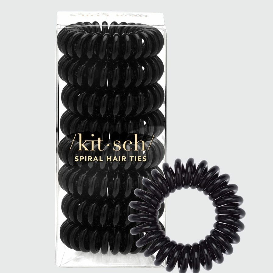 Accessories Kitsch | Spiral Hair Ties 8 Pc - Black