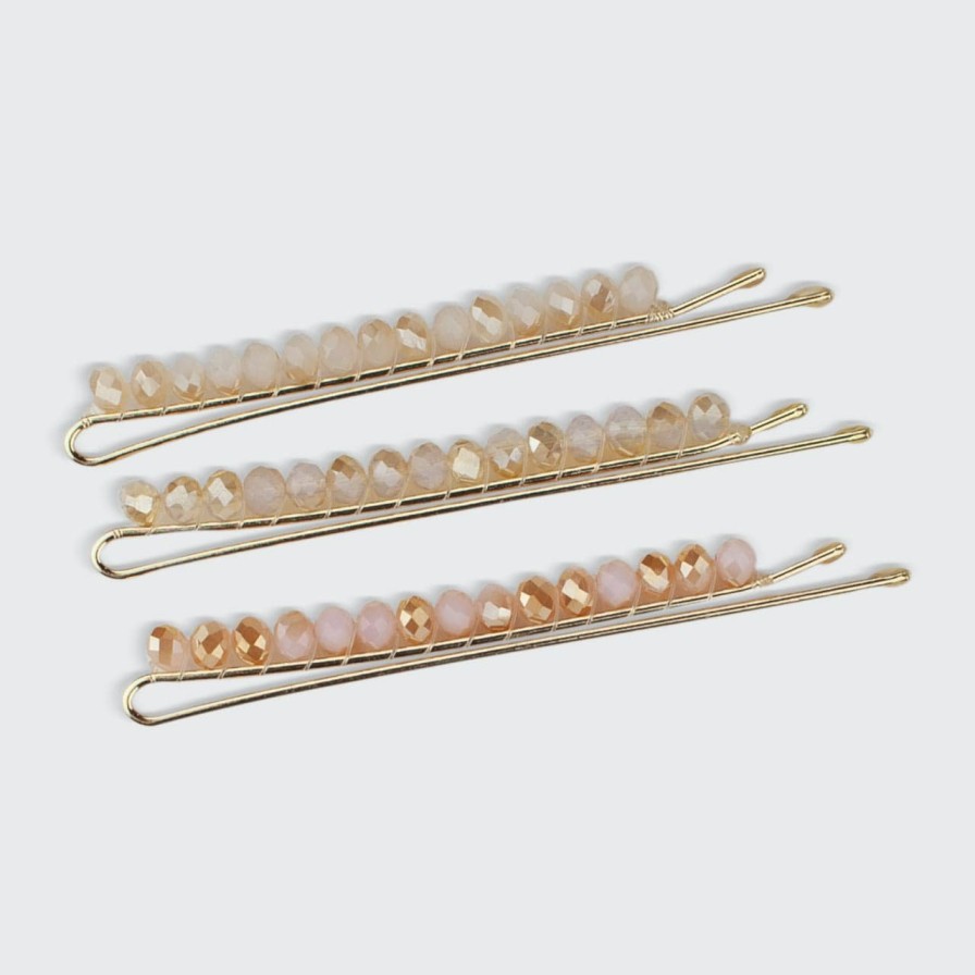 Accessories Kitsch | Beaded Metal Bobby Pins - Blush/Mauve