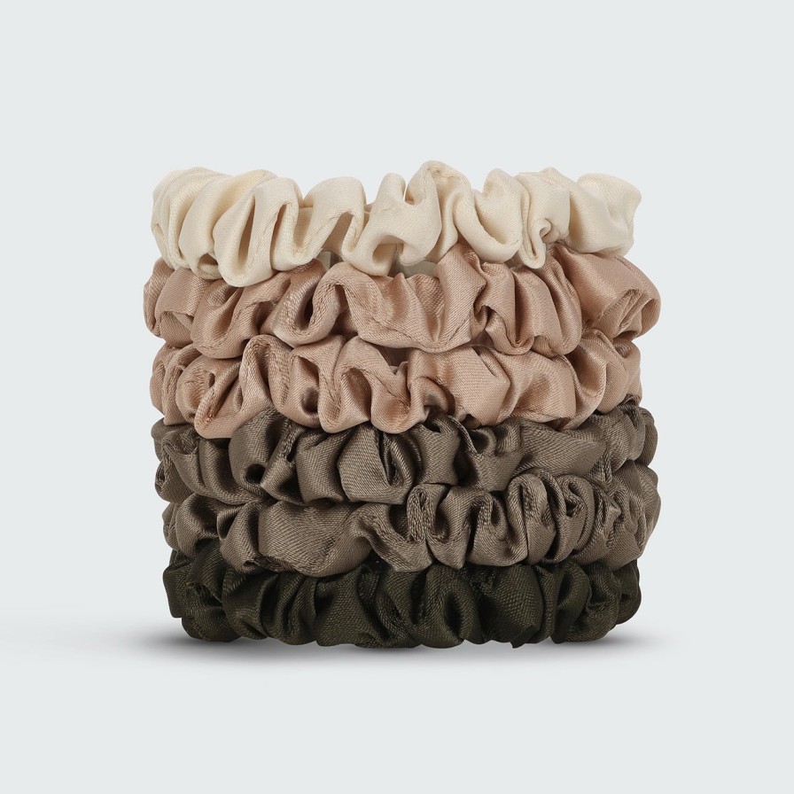 Accessories Kitsch | Ultra Petite Satin Scrunchies 6Pc - Eucalyptus