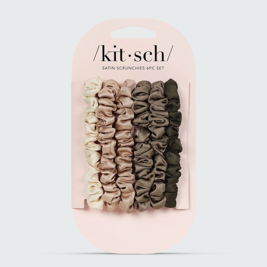 Accessories Kitsch | Ultra Petite Satin Scrunchies 6Pc - Eucalyptus