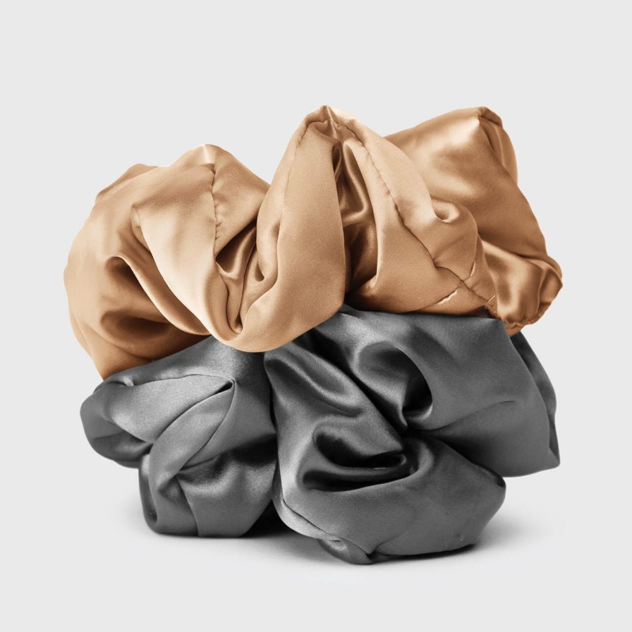 Accessories Kitsch | Satin Sleep Pillow Scrunchies - Charcoal/Gold