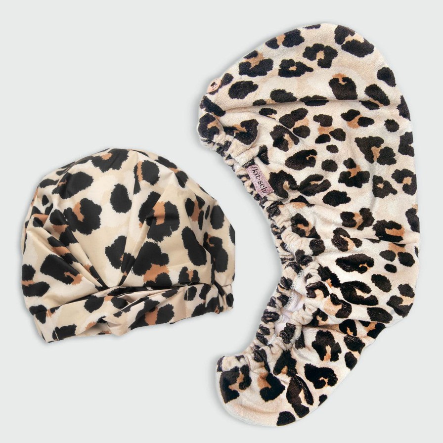 Cleanse Kitsch | Luxe Leopard Shower Cap & Hair Towel Bundle