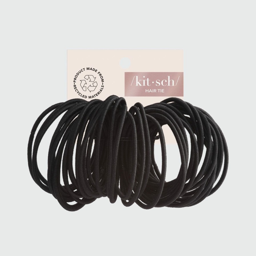 Accessories Kitsch | Recycled Polyester Thin Elastics 40Pc- Black