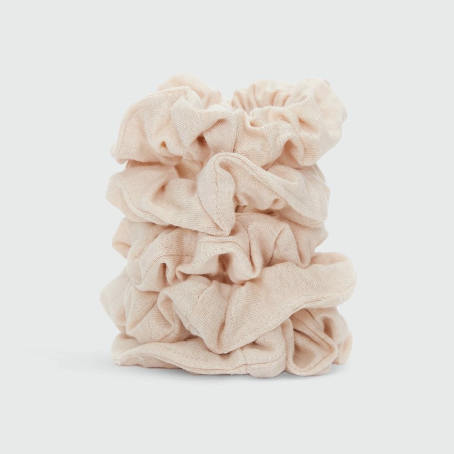 Accessories Kitsch | Organic Cotton Knit Scrunchies 5Pc - Cream