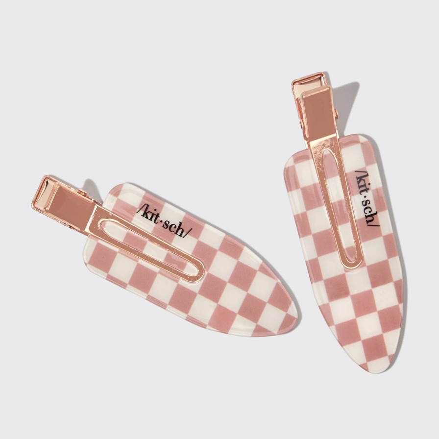 Accessories Kitsch | Recycled Plastic Xl Creaseless Clips 2Pc Set - Terracotta Checker