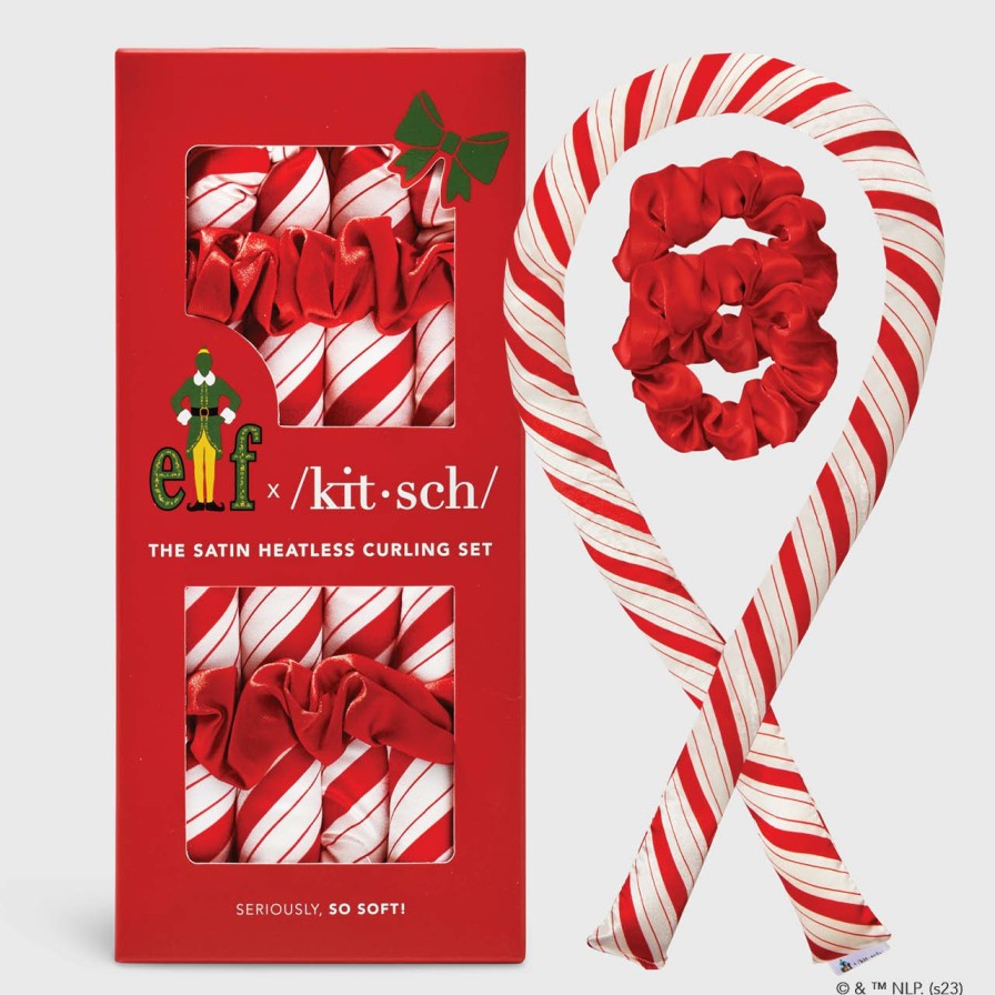 Accessories Kitsch | Elf X Kitsch Satin Heatless Curling Set - Candy Cane