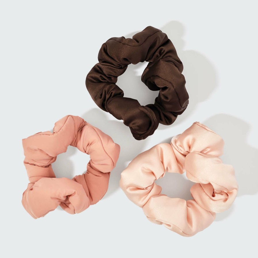 Accessories Kitsch | Recycled Fabric Cloud Scrunchies 3Pc Set - Rosewood