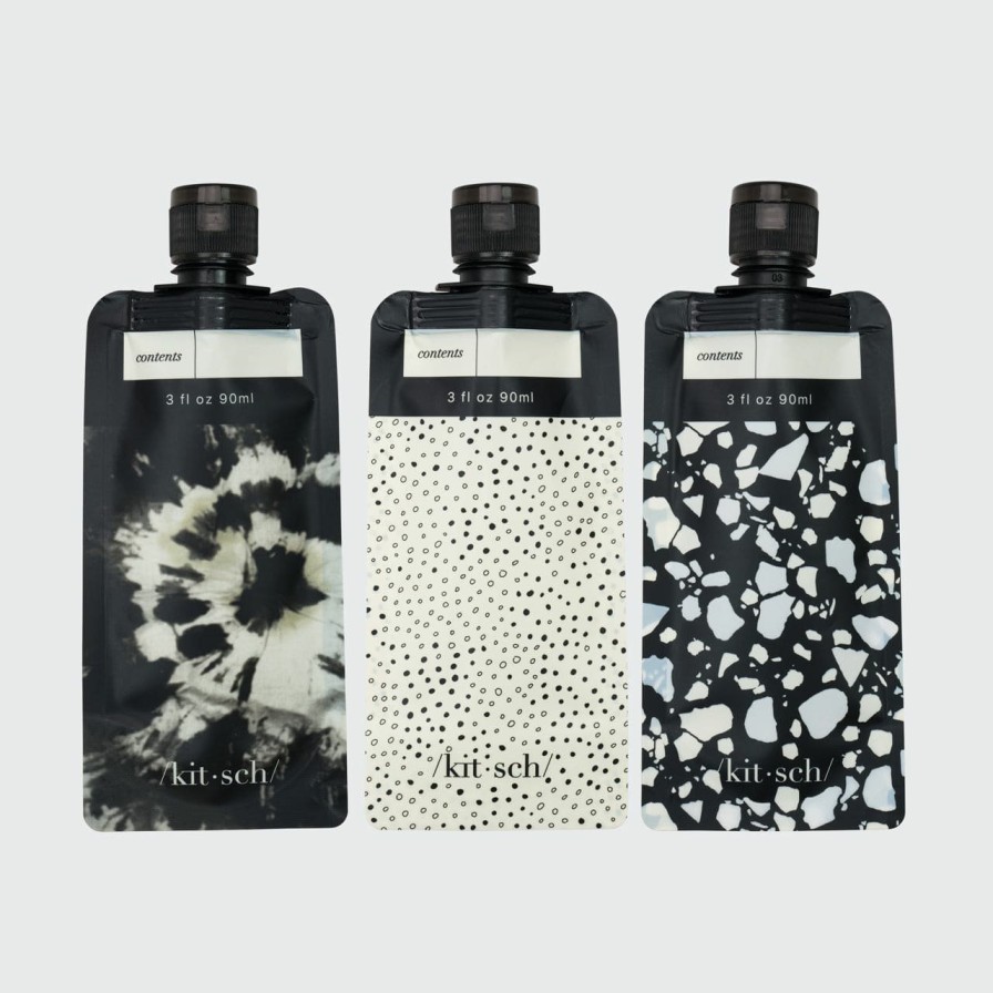 Cleanse Kitsch | Travel Bottles For Toiletries 3 Pack - Black & Ivory