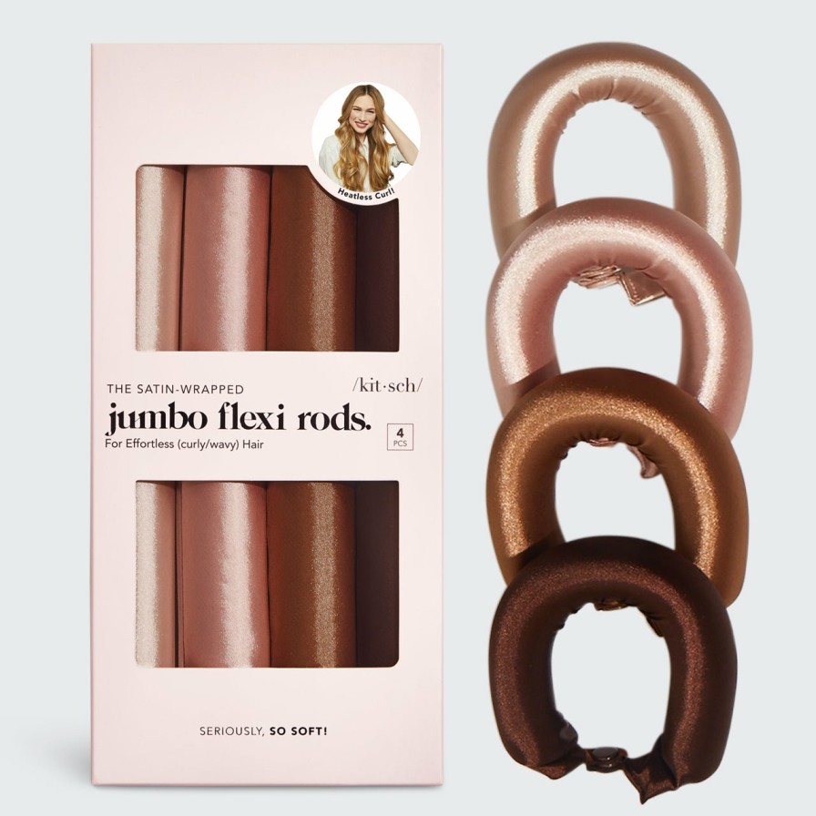 Accessories Kitsch | Satin Jumbo Flexi Rods 4Pc - Rosewood