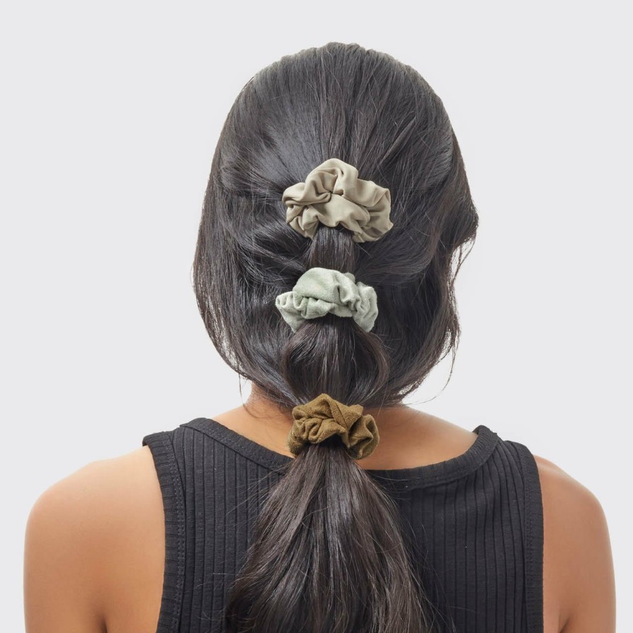 Accessories Kitsch | Assorted Textured Scrunchies 5Pc Set - Eucalyptus