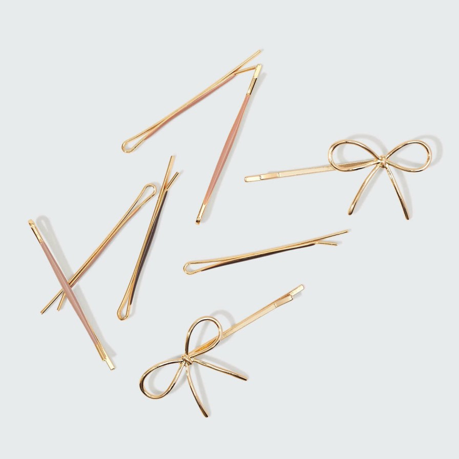 Accessories Kitsch | Metal Enamel Cloud & Bow Bobby Pins 8Pc Set - Rosewood