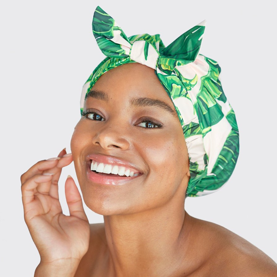 Cleanse Kitsch | Recycled Polyester Luxe Shower Cap - Palm Leaves